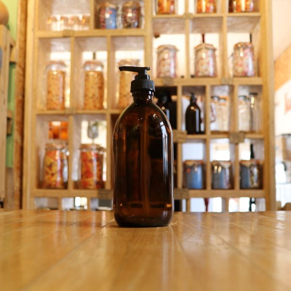 Amber glass pump bottle 500ml
