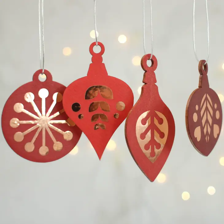 Christmas Tree Decoration Set, Red With Copper
