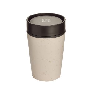 Circular&Co. Reusable Coffee Cup, 8oz, black and cream, top view