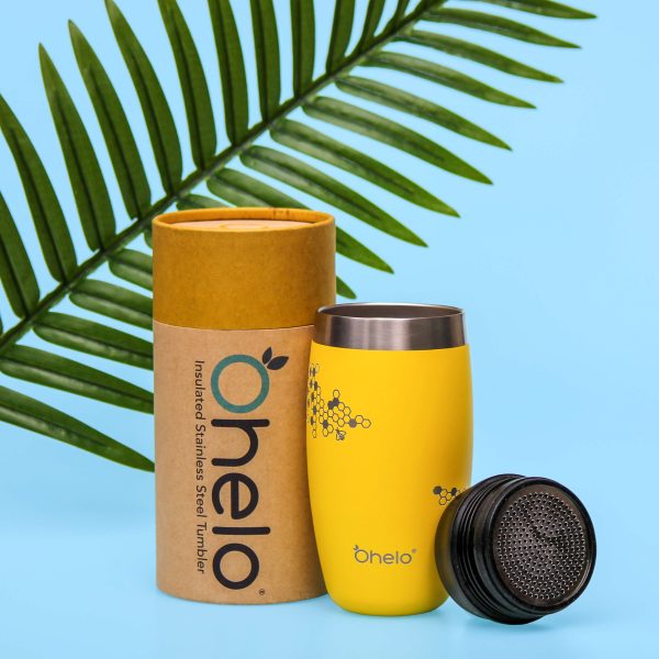 Ohelo yellow bee cup, with palm leaf