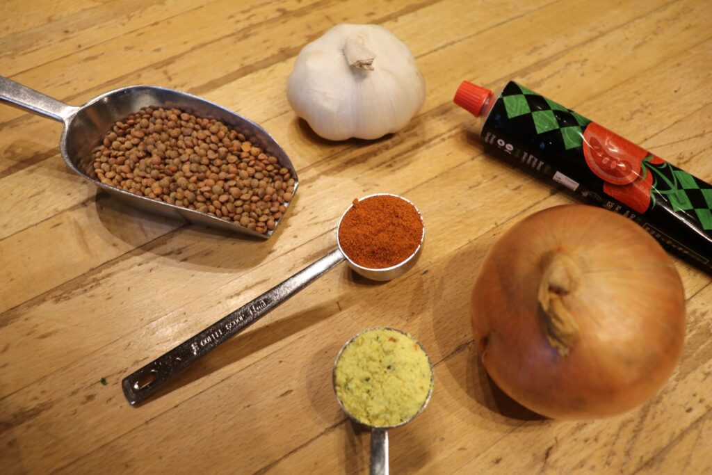 Ingredients for Ethiopian-style lentils