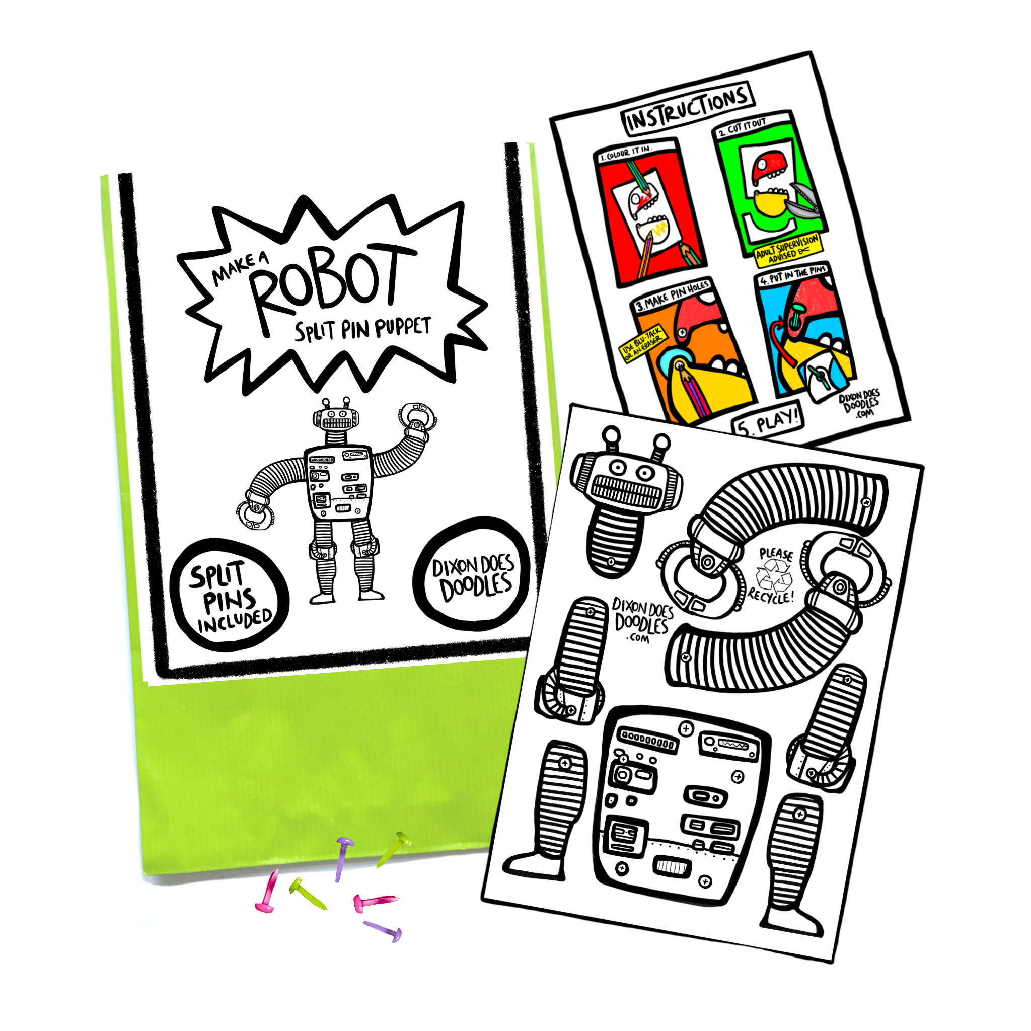 Robot Split Pin Puppet Craft Pack | Zero Green Bristol